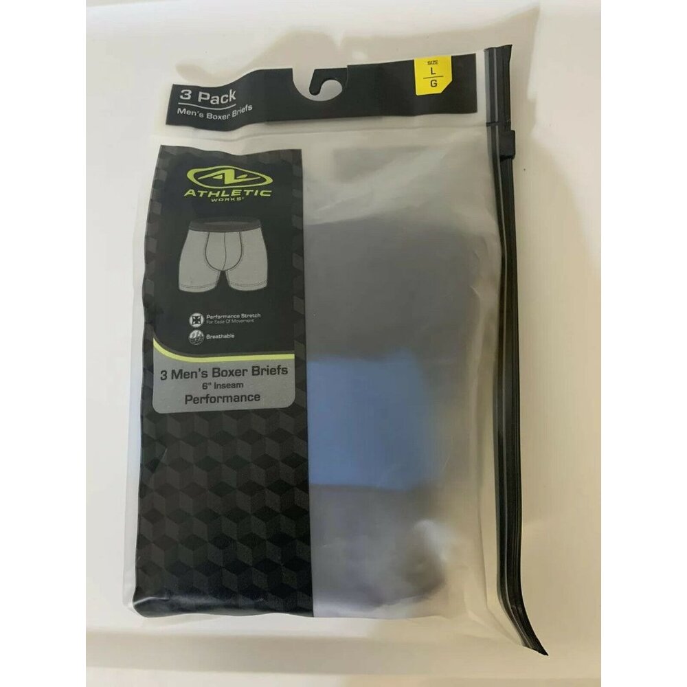 New Athletic‎ Works Men's Boxer Briefs Sz L 3 Pack Perform Stretch 2 Navy 1 Blue